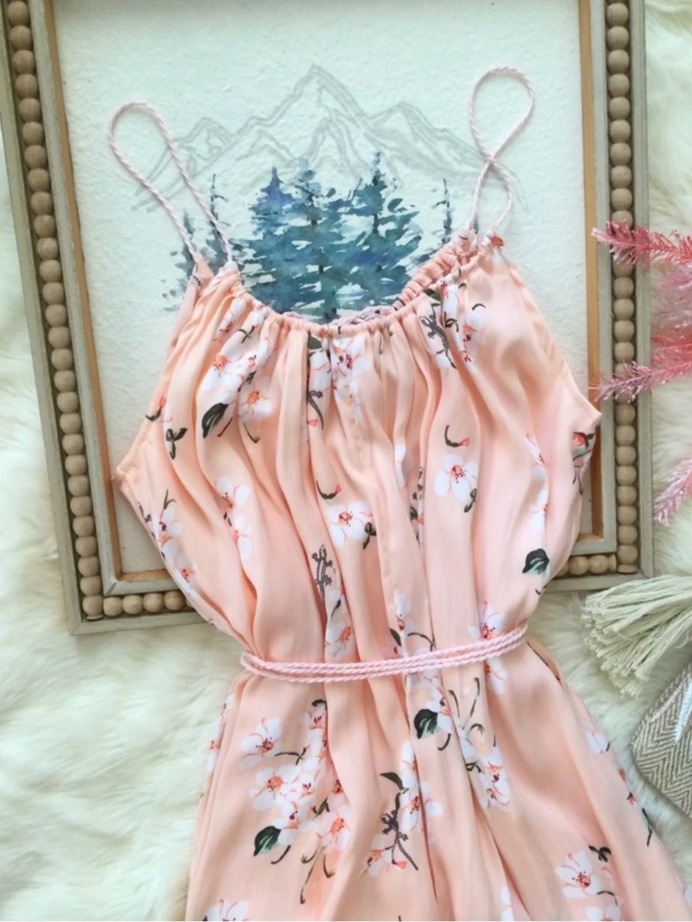 XS/S Abercrombie & Fitch Peach Floral Gecko Lizard Maxi Dress Western Boho